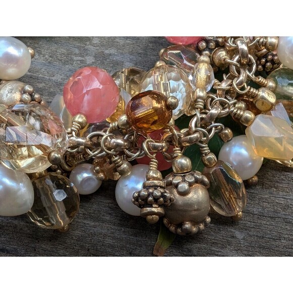 Vintage 22K Gold Vermeil Gemstone & Pearl Bracelet - Peach Chalcedony, Citrine - Picture 4 of 10